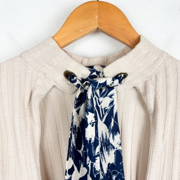 Free People Scarf Tie Back Mock Neck Cream Top Sz S - Picture 5 of 8